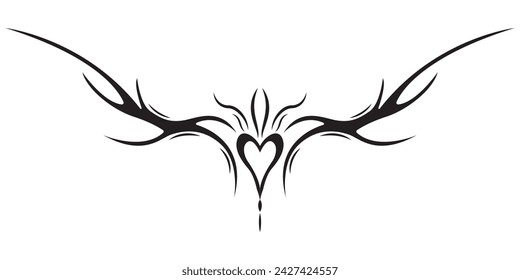 Tattoo And T Shirt Design Black And White Hand Drawing Vector Illustration Special Fantasy Valentine Heart With Wings