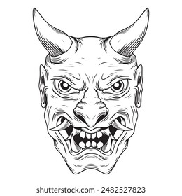 tattoo and t shirt design black and white hand drawn hannya mask