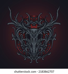 tattoo   t shirt design deer skull engraving ornament artwork