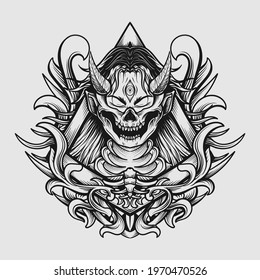 tattoo and t shirt design devil women skull engraving ornament