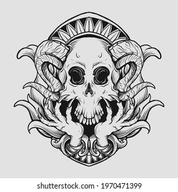 tattoo and t shirt design devil skull engraving ornament
