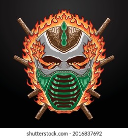 tattoo and t shirt design hand drawn skull and mask onfire