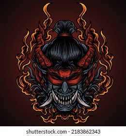 tattoo and t shirt design hannya devil engraving ornament artwork