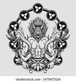 tattoo and t shirt design raijin engraving ornament