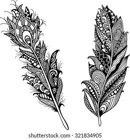 Tattoo Template Feathers Stock Vector (Royalty Free) 321834905 ...