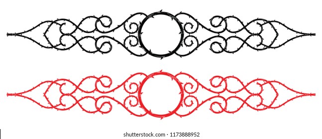 Tattoo thorns shape graphic element, black and red vector illustration.