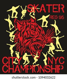 tattoo tiger skateboarding graphic design vector art