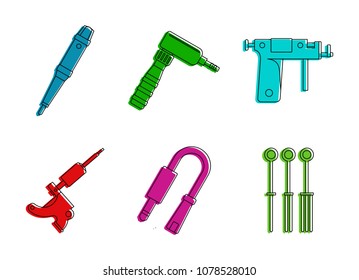 Tattoo tool icon set. Color outline set of tattoo tool vector icons for web design isolated on white background