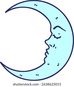 tattoo in traditional style of a crescent moon in bright neon colors