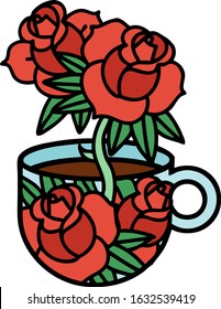 tattoo in traditional style of a cup and flowers