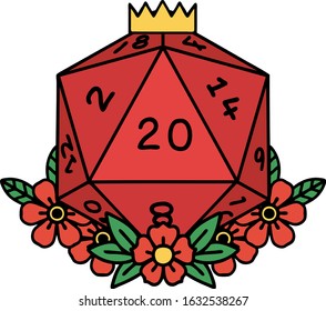 tattoo in traditional style of a d20