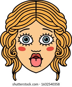 tattoo in traditional style of female face sticking out tongue