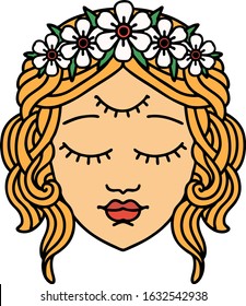 tattoo in traditional style of female face with third eye