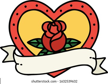 tattoo in traditional style of a heart rose and banner 