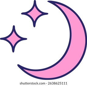 tattoo in traditional style of a moon and stars in bright neon colors