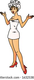 tattoo in traditional style of a pinup girl in towels