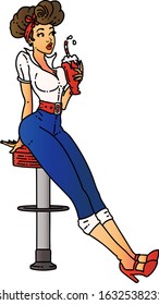 tattoo in traditional style of a pinup girl drinking a milkshake