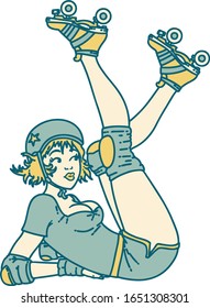 tattoo in traditional style of a pinup roller derby girl