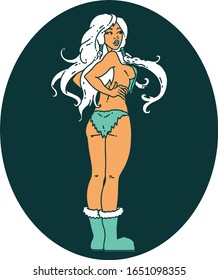 tattoo in traditional style of a pinup viking girl