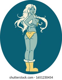 tattoo in traditional style of a pinup viking girl