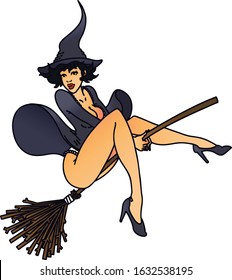 tattoo in traditional style of a pinup witch