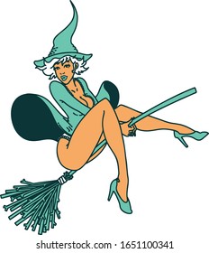 tattoo in traditional style of a pinup witch