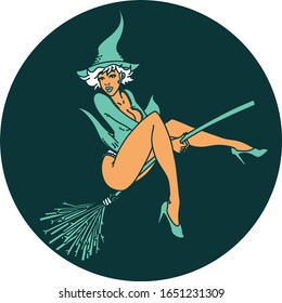 tattoo in traditional style of a pinup witch