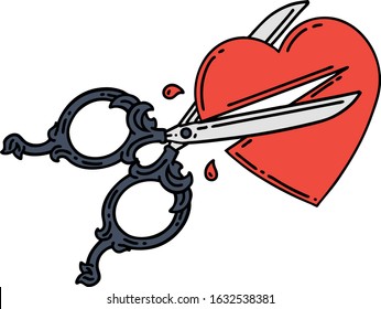 tattoo in traditional style scissors cutting heart