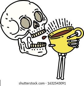 tattoo in traditional style of a skull drinking coffee