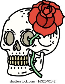 tattoo in traditional style of a skull and rose