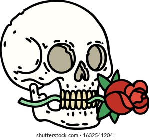 tattoo in traditional style of a skull and rose