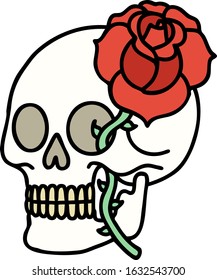 tattoo in traditional style of a skull and rose