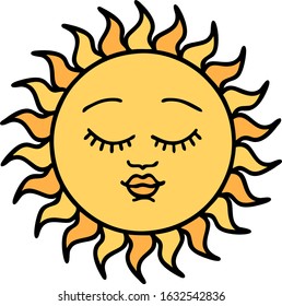 tattoo in traditional style of a sun with face
