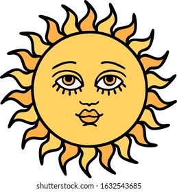 Tattoo Traditional Style Sun Face Stock Vector (Royalty Free ...