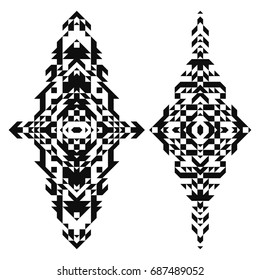 Tattoo triangles. Black and white boho ornaments. Isolated aztec logo. Print concept for t-shirt, cover or poster design.