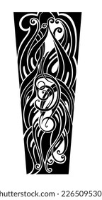 Tattoo tribal abstract sleeve, black arm shoulder tattoo fantasy pattern vector art design isolated on white background
