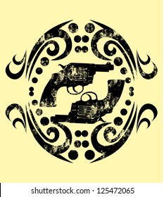 tattoo tribal frame and gun vector art