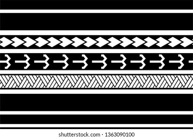 Tattoo Tribal Polynesian Pattern Vector, Maori Bracelet Arm Sleeve Tattoo Tribal, Samoan Fabric Seamless Ornament Isolated On White Background