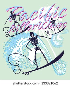 tattoo tribal skeleton surfer vector