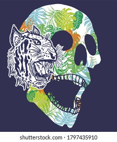 Tattoo tribal skull and tiger love graphic design vector art