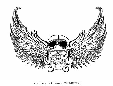 Tattoo tribal skull and vintage helmet  graphic desing vector art