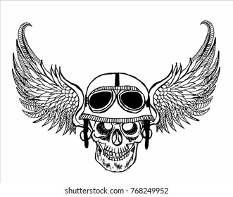 Tattoo tribal skull and vintage helmet  graphic desing vector art