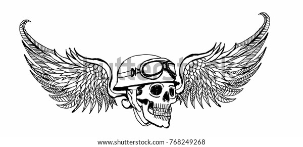 Tattoo tribal skull and vintage helmet  graphic\
desing vector art