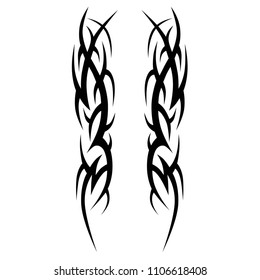 tattoo tribal symmetric pattern elements for tattoo men right and left hand and shoulders, vector couple celtic tribal design elements ornament on arms on white background