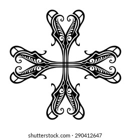 Tattoo tribal vector design sketch. Cross art decorative black ornament. Simple logo on white background. Designer isolated abstract element for arm, leg, shoulder men and women.