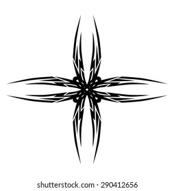 Tattoo tribal vector design sketch. Cross art decorative black ornament. Simple logo on white background. Designer isolated abstract element for arm, leg, shoulder men and women.