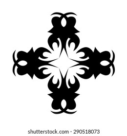Tattoo tribal vector design sketch. Cross art decorative black ornament. Simple logo on white background. Designer isolated abstract element for arm, leg, shoulder men and women.