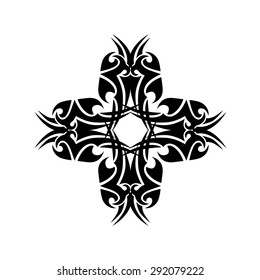 Tattoo tribal vector design sketch. Art cross decorative black ornament. Simple logo on white background. Designer isolated abstract element for arm, leg, shoulder men and women.