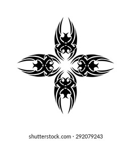 Tattoo tribal vector design sketch. Cross art decorative black ornament. Simple logo on white background. Designer isolated abstract element for arm, leg, shoulder men and women.