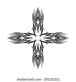 Tattoo tribal vector design sketch. Art cross decorative black ornament. Simple logo on white background. Designer isolated abstract element for arm, leg, shoulder men and women.